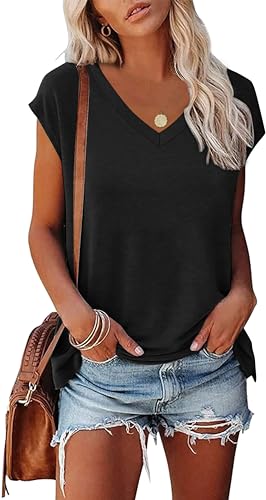 Black XL Women's Oversized V Neck Summer Tee