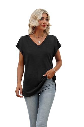 Black XL Women's Oversized V Neck Summer Tee