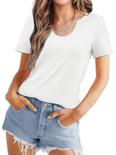 WIHOLL White Scoop Neck T-Shirt for Women Casual