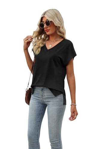 Black XL Women's Oversized V Neck Summer Tee