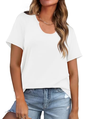 WIHOLL White Scoop Neck T-Shirt for Women Casual