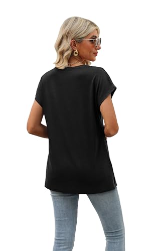 Black XL Women's Oversized V Neck Summer Tee