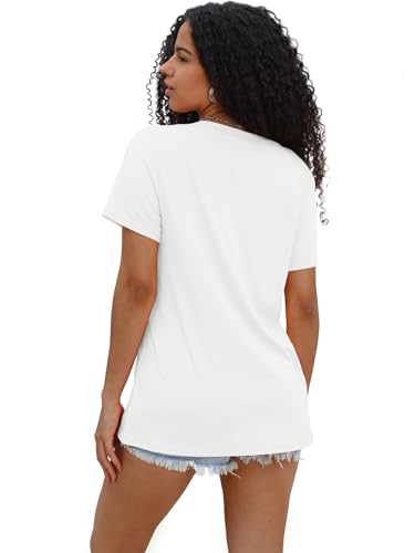 WIHOLL White Scoop Neck T-Shirt for Women Casual