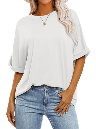 ANRABESS Women's White Oversized T-Shirt Summer Top
