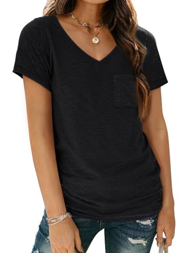 Black V-Neck Basic Tees for Women Fashion Tops