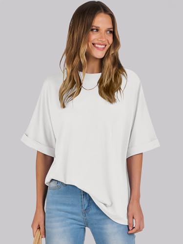 ANRABESS Women's White Oversized T-Shirt Summer Top