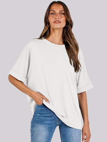 ANRABESS Women's White Oversized T-Shirt Summer Top