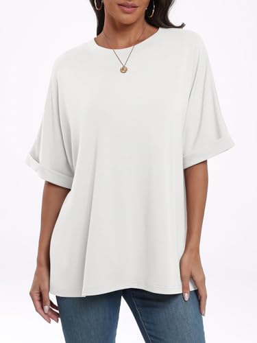 ANRABESS Women's White Oversized T-Shirt Summer Top