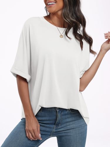 ANRABESS Women's White Oversized T-Shirt Summer Top