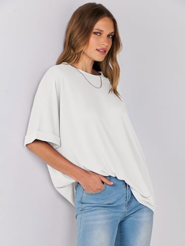 ANRABESS Women's White Oversized T-Shirt Summer Top