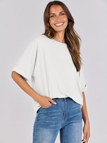 ANRABESS Women's White Oversized T-Shirt Summer Top
