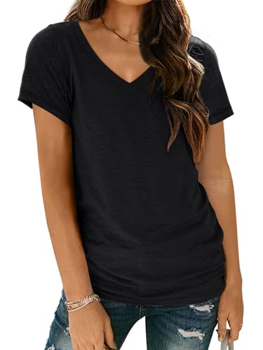 Women's Black V-Neck Tunic Tee for Summer