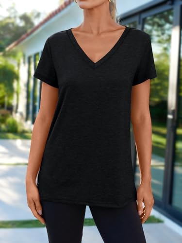 Women's Black V-Neck Tunic Tee for Summer