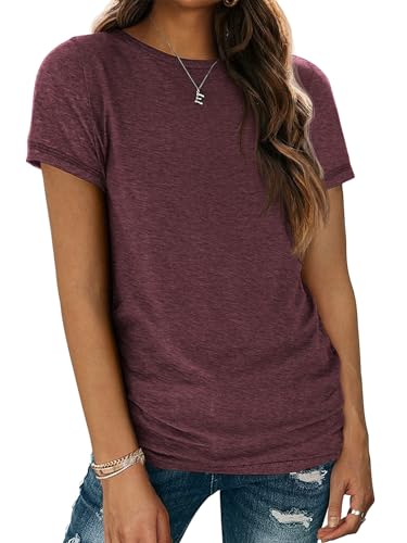 ATHMILE Women's Crewneck Summer Tunic Tee in Wine Red