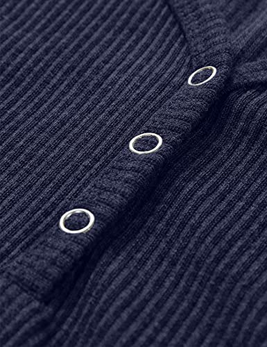 MEROKEETY Women's Ribbed Knit V Neck Button Henley