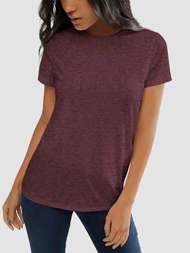 ATHMILE Women's Crewneck Summer Tunic Tee in Wine Red