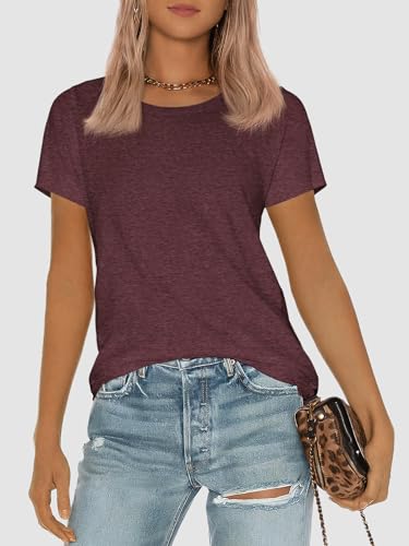 ATHMILE Women's Crewneck Summer Tunic Tee in Wine Red