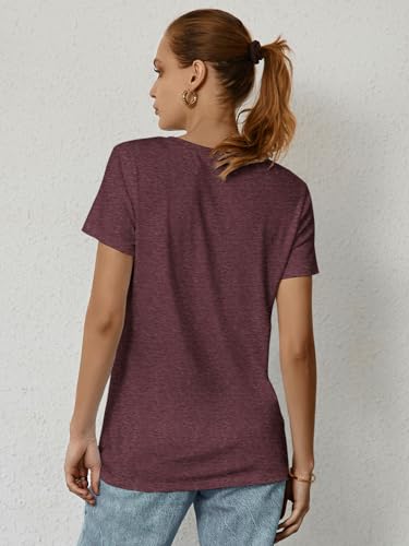 ATHMILE Women's Crewneck Summer Tunic Tee in Wine Red