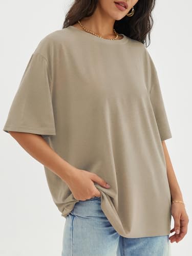 Womens Oversized Casual Khaki Tee - Y2K Style