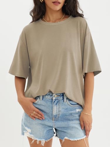 Womens Oversized Casual Khaki Tee - Y2K Style