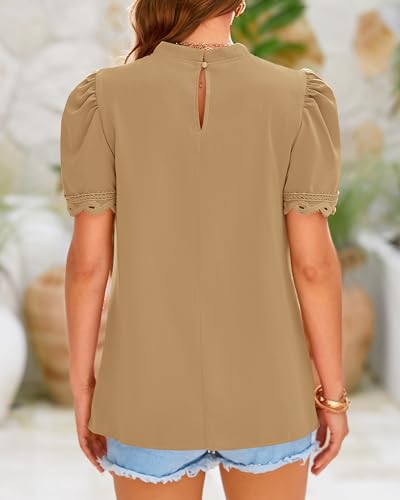 BTFBM Lace Trim Blouse for Women - Solid Khaki
