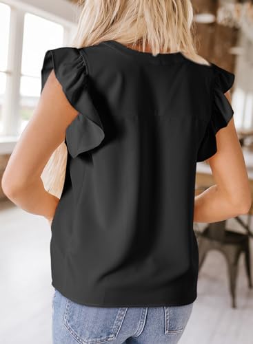 Dokotoo Women's Black Ruffle V-Neck Blouse Medium