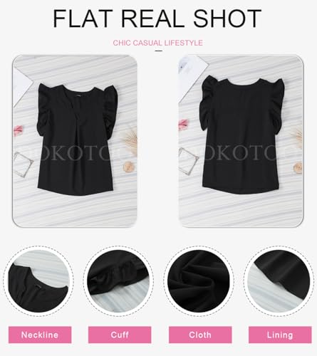 Dokotoo Women's Black Ruffle V-Neck Blouse Medium