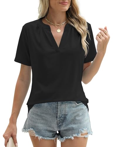 Black Short Sleeve Loose Casual Summer Tops for Women