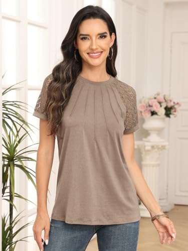 AUTOMET Lace Short Sleeve Tee Shirt - 2024 Khaki