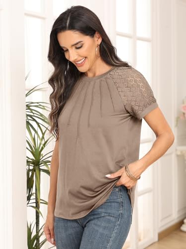 AUTOMET Lace Short Sleeve Tee Shirt - 2024 Khaki