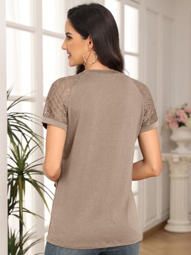 AUTOMET Lace Short Sleeve Tee Shirt - 2024 Khaki