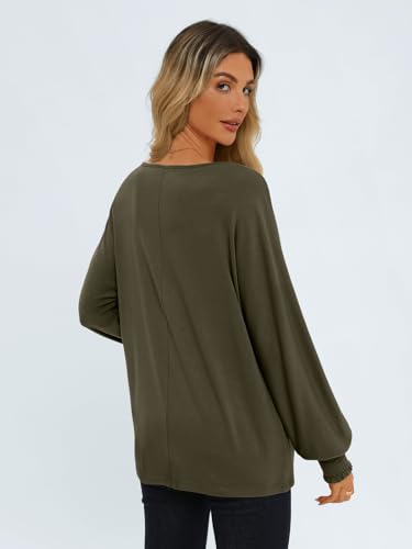 AUTOMET Army Green Long Sleeve Puff Blouse for Women