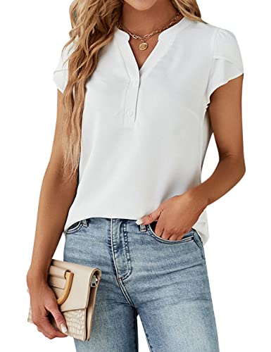 Blooming Jelly White Button Down Short Sleeve Blouse
