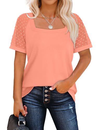 2024 Trendy Coral Pink Short Sleeve Blouse