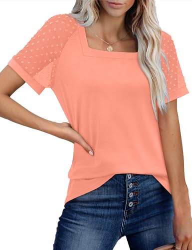 2024 Trendy Coral Pink Short Sleeve Blouse