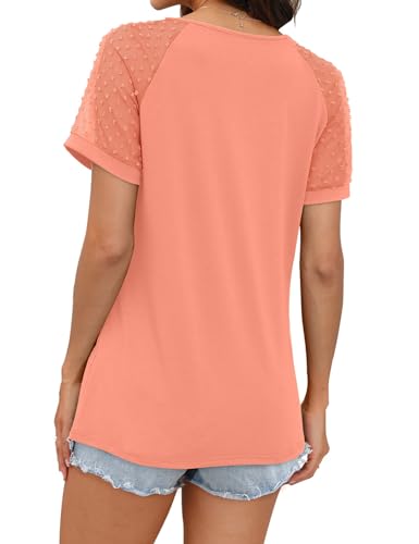 2024 Trendy Coral Pink Short Sleeve Blouse