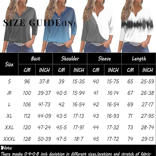 Womens 3/4 Sleeve Henley Print Tops for Summer