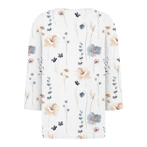 Womens 3/4 Sleeve Henley Print Tops for Summer