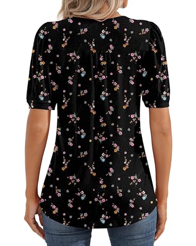 Women's Puff Sleeve Tunic Top - Pink/Black, Large