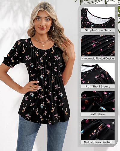 Women's Puff Sleeve Tunic Top - Pink/Black, Large