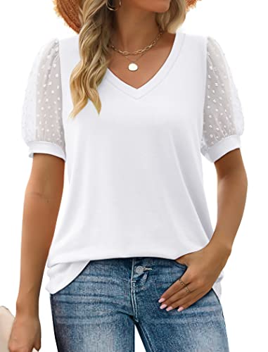 Aokosor White V Neck T-Shirt for Women