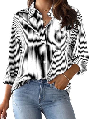 Black and White Striped Shirt Blouse - Size M