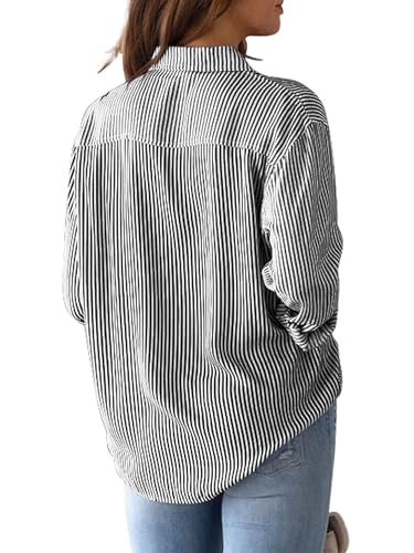 Black and White Striped Shirt Blouse - Size M