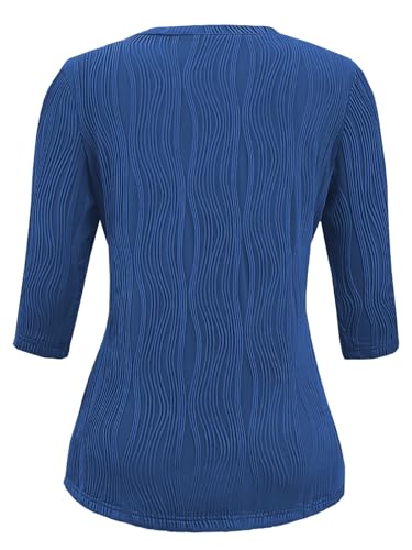 Blue Womens Loose Fit 3/4 Sleeve Dressy Tops