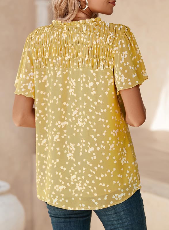 Yellow Floral Print Blouse - Trendy Women's Fashion