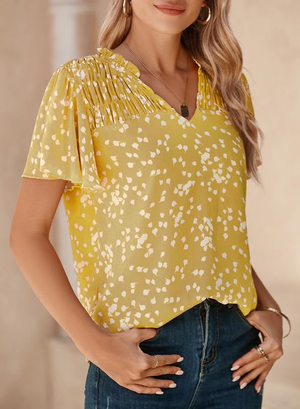 Yellow Floral Print Blouse - Trendy Women's Fashion