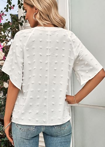 2024 Summer Swiss Dot Loose V-Neck Blouse for Women