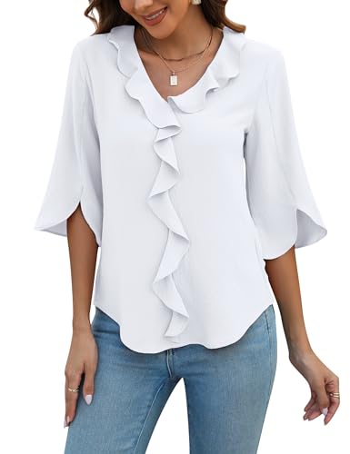 Blooming Jelly Womens Ruffle V Neck Blouse