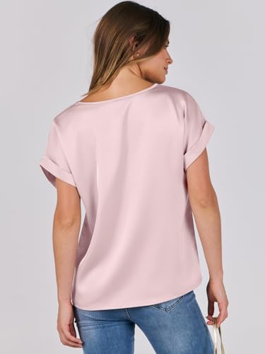 ANRABESS Women's Casual Silk Satin Blouse, Pink, Large