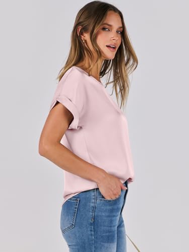 ANRABESS Women's Casual Silk Satin Blouse, Pink, Large